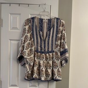 Lucky Brand Floral Striped Blouse - Blue and Cream